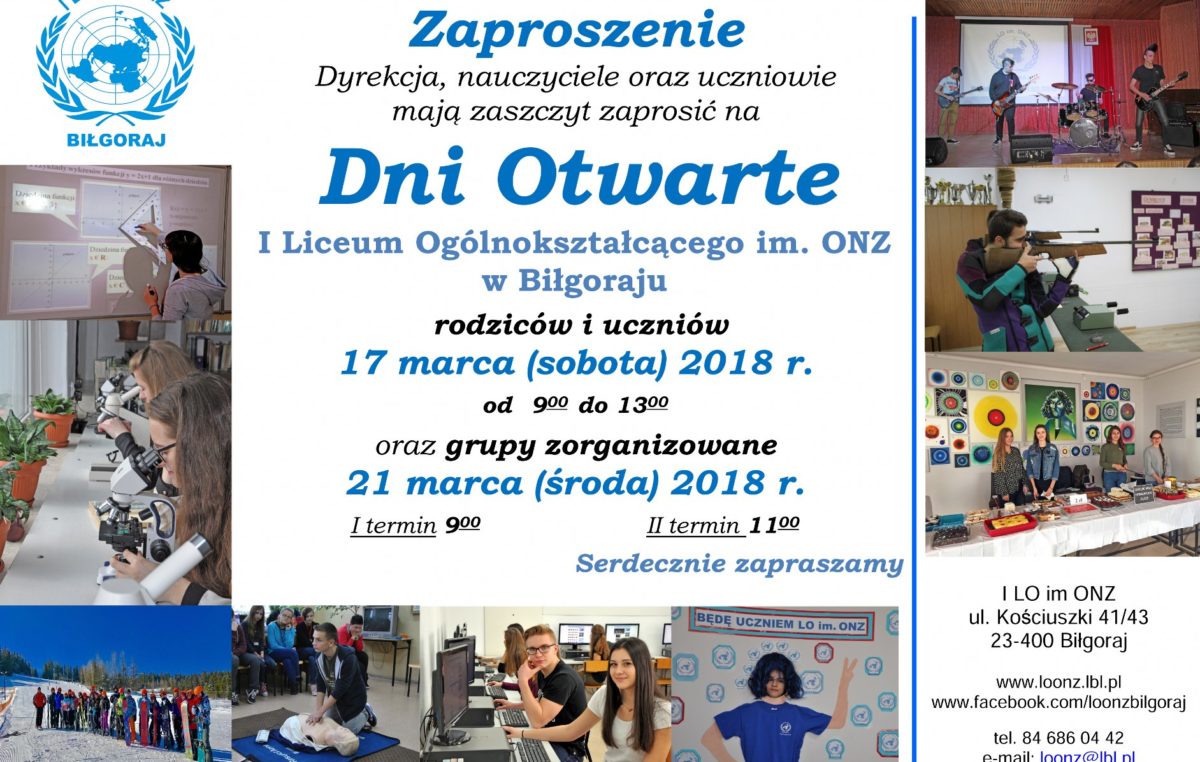 2 marca 2018 – Dni Otwarte – 17 i 21 marca 2018 r.