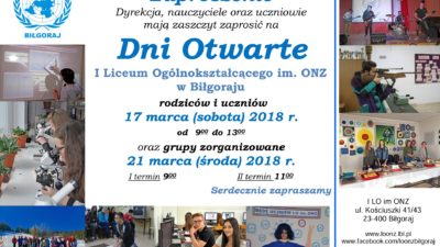 2 marca 2018 – Dni Otwarte – 17 i 21 marca 2018 r.