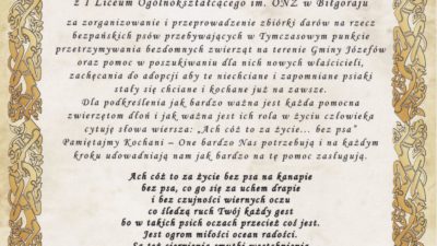 15 maja 2018 – Podziękowanie za pomoc zwierzętom