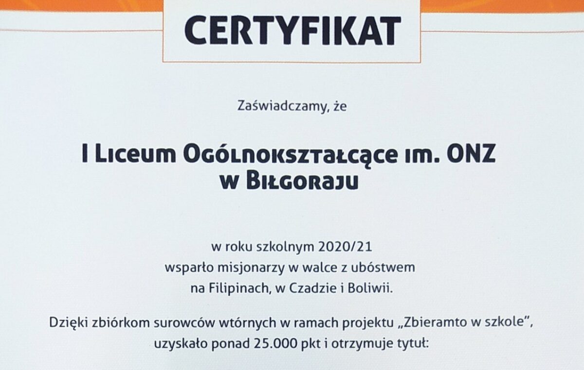 14 września 2021 – Projekt „Zbieramto w szkole”