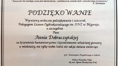 7 grudnia 2021 – Podziękowanie za działania na rzecz zwierząt