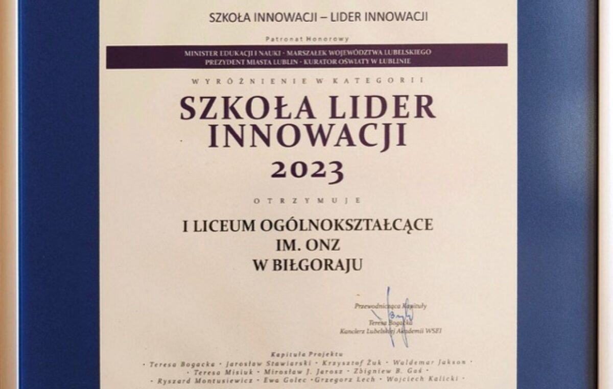 25 kwietnia 2023 – Nasza szkoła wyróżniona w konkursie „Szkoła Innowacji 2023”